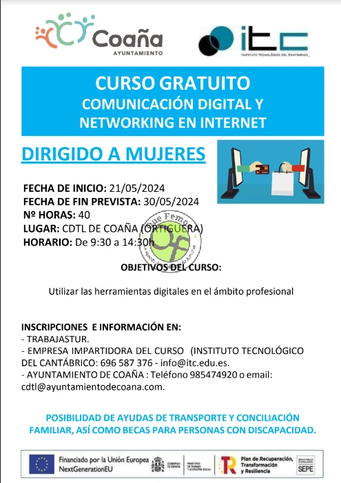 Curso para mujeres en el CDTL de Coaña: Comunicación Digital y Networking en Internet