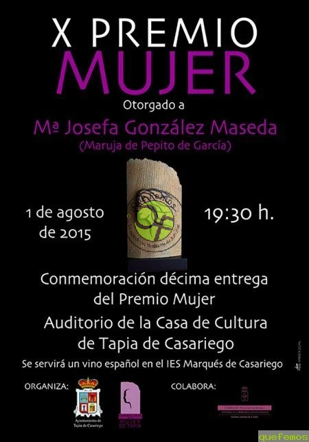 Entrega del X Premio Mujer en Tapia a María Josefa González Maseda