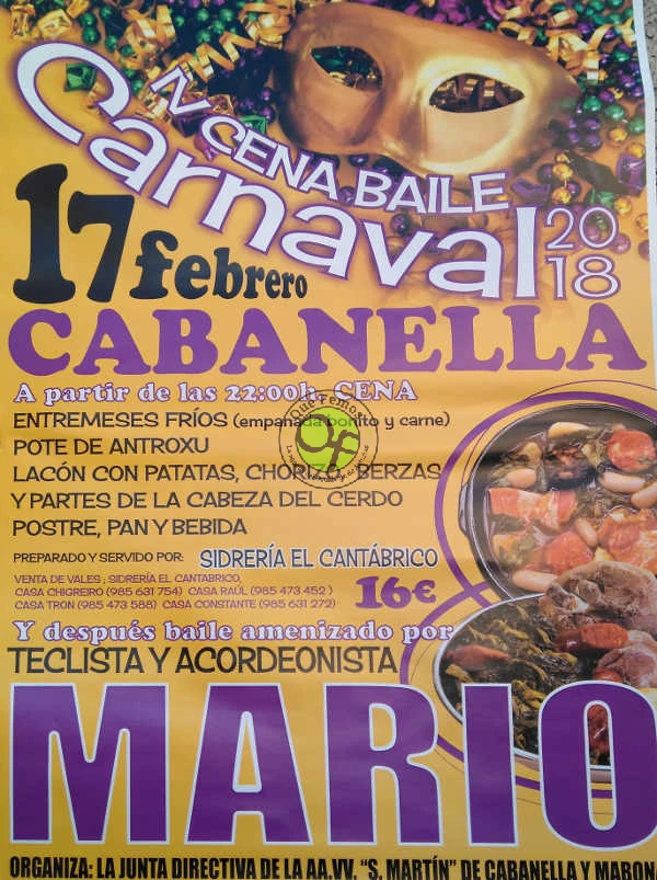 IV Cena baile de Carnaval 2018 en Cabanella