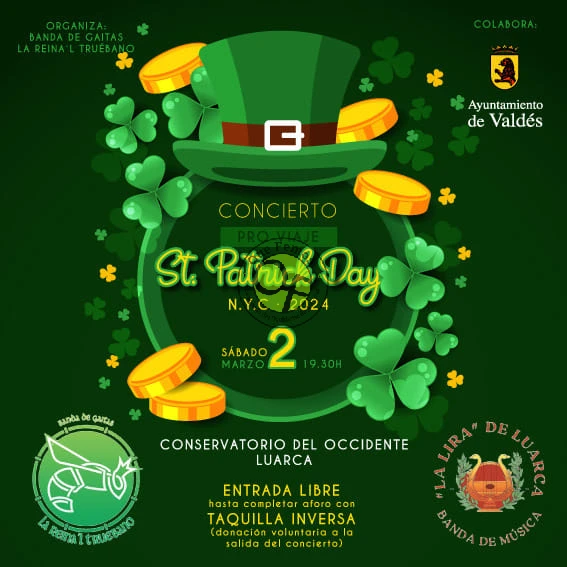 La Banda de Gaitas La Reina del Truébano organiza un concierto pro-viaje St. Patrick Day 2024