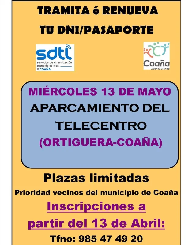 Renovación y obtención del DNI o pasaporte en Coaña: abril 2026