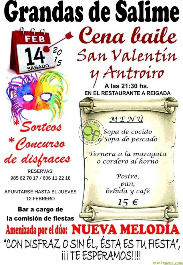 Cena-Baile de San Valentín y Antroiro 2015 en Grandas de Salime