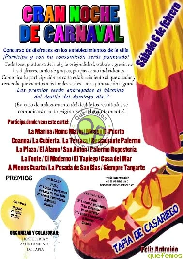 Gran noche de Carnaval y Concurso de disfraces en Tapia de Casariego
