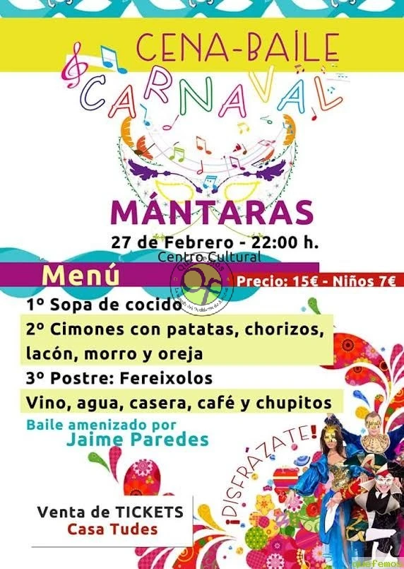 Cena-Baile de Carnaval 2016 en Mántaras