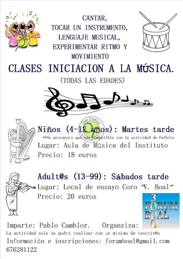 Clases de iniciación a la música para infancia y adultos en Boal