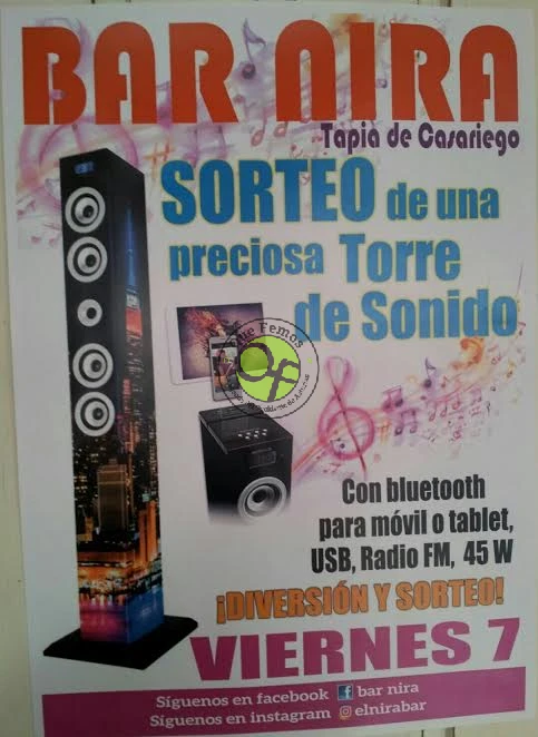 Fiesta y sorteo en el Bar Nira de Tapia: una torre de sonido puede ser tuya