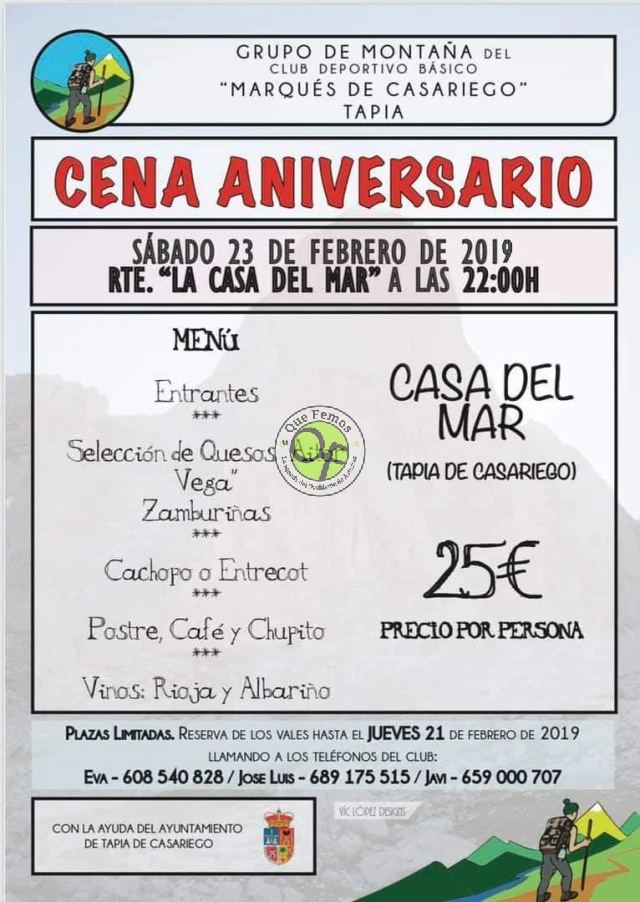 El Grupo de Montaña Marqués de Casariego celebra su Cena Aniversario