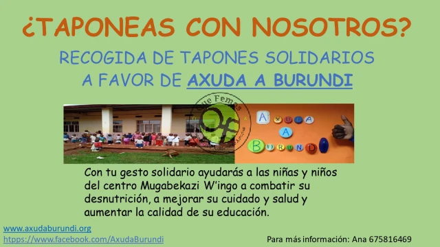 Castropol organiza una recogida de tapones solidarios en favor de la Asociación de Cooperación Internacional @axuda a Burundi