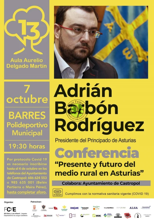 Adrián Barbón ofrecerá una conferencia en Barres
