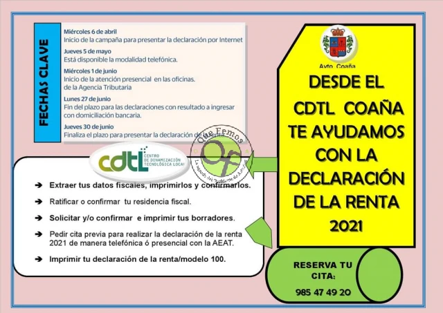 El CDTL de Coaña ayuda con la Renta 2021