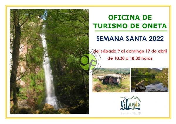 Oficina de Turismo de Oneta: horario Semana Santa 2022