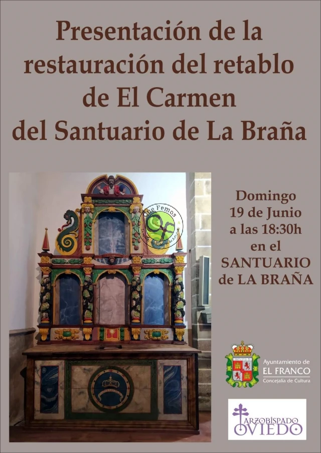 Se presenta la restauración del retablo de El Carmen del santuario de A Braña