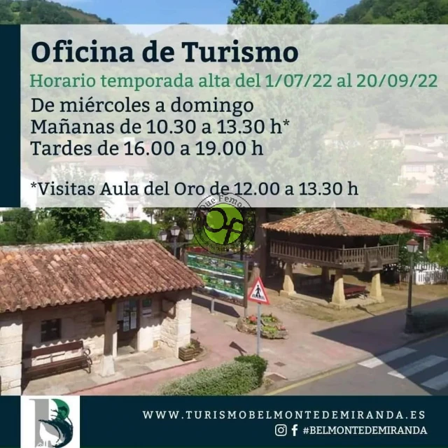 Horario de verano de la Oficina de Turismo de Belmonte de Miranda