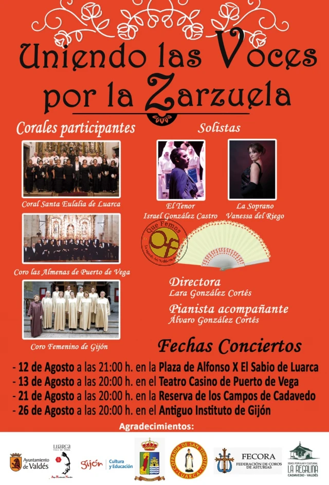 Conciertos de zarzuela en Luarca, Puerto de Vega, Cadavedo y Gijón