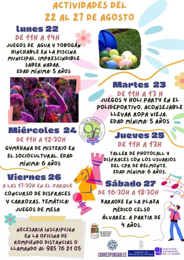 Actividades infantiles en Belmonte de Miranda: agosto 2022