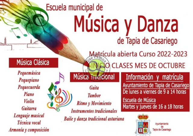 Apertura de Matrícula de la Escuela Municipal de Música y Danza de Tapia de Casariego Curso 2022/2023