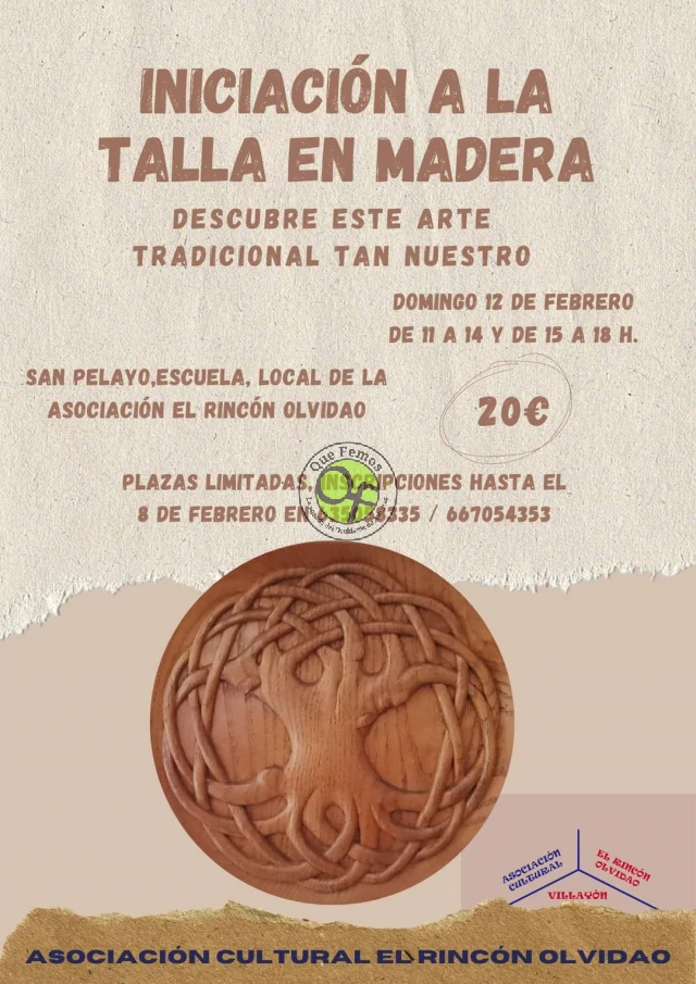 La Asociación Cultural El Rincón Olvidao organiza un taller de iniciación a la talla en madera