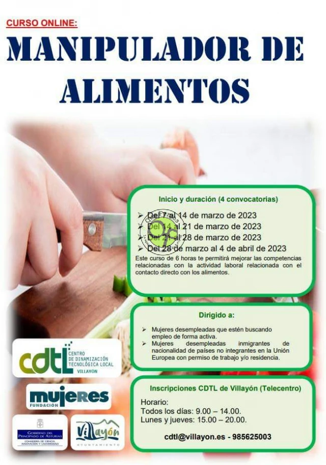 CDTL de Villayón: curso online de manipulador de alimentos