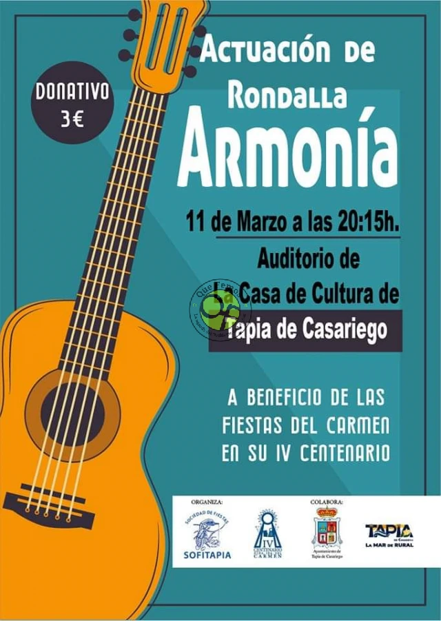 Rondalla Armonía ofrece un concierto en Tapia, en beneficio de las Fiestas del Carmen