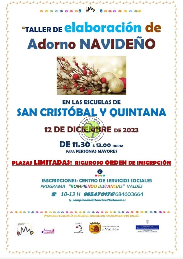 Taller de elaboración de adorno navideño en las escuelas de San Cristóbal y Quintana