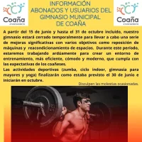 Cierre temporal del Gimnasio Municipal de Coaña para afrontar amplias mejoras