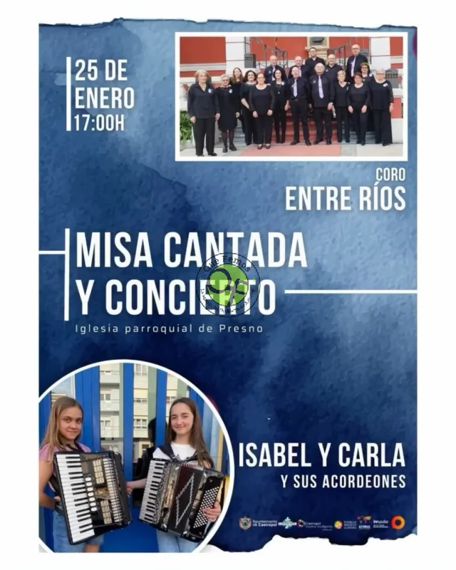 Misa cantada y concierto en Presno de la Coral Entre Ríos y las acordeonistas Isabel y Carla