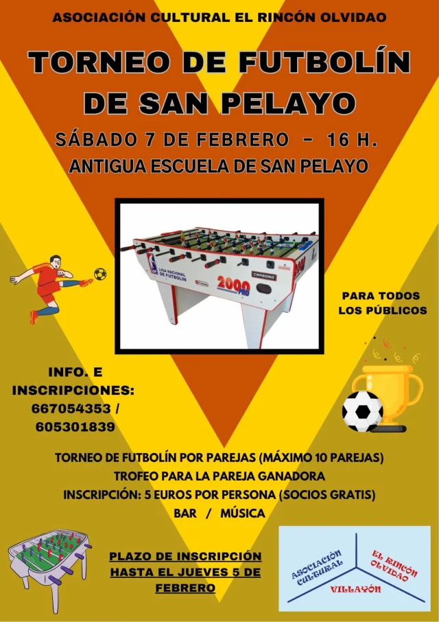 Torneo de Futbolín en San Pelayo 2026 con El Rincón Olvidao