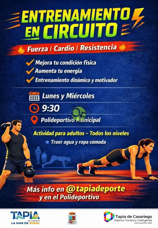 Entrenamiento en circuito, una buena opción para ponerse en forma en el polideportivo de Tapia