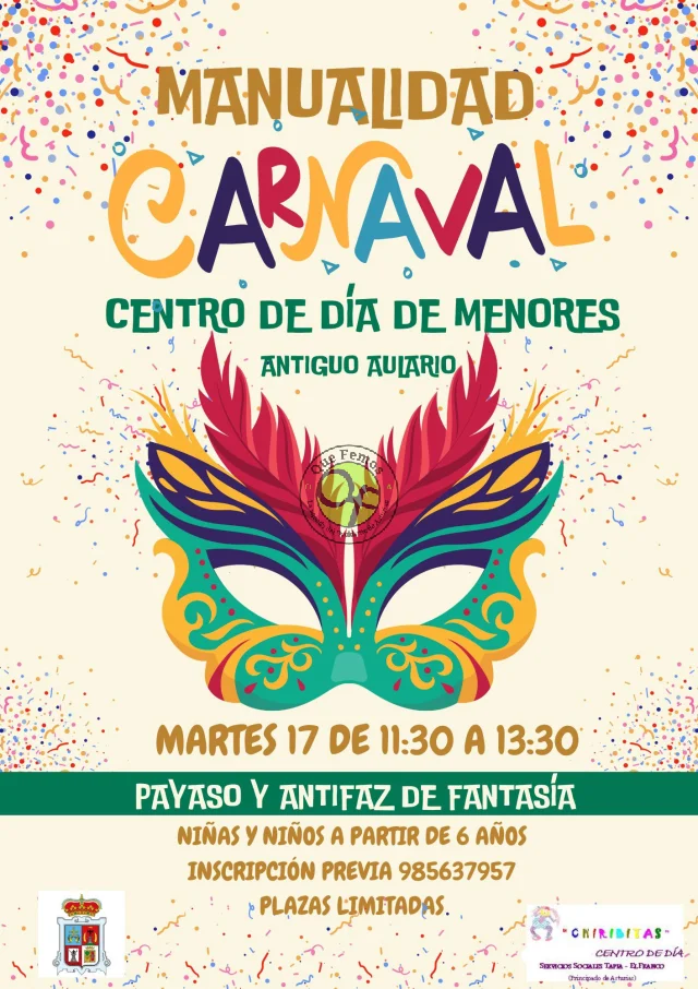Manualidad de Carnaval en el Centro de Día de Menores de Tapia