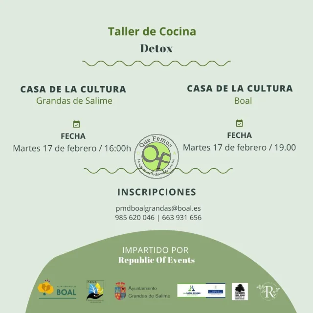 Taller de cocina detox en Grandas de Salime y Boal