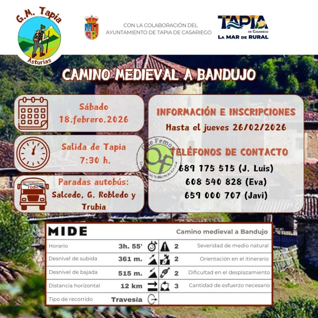 El Grupo de Montaña Marqués de Casariego de Tapia recorrerá el Camino Medieval a Banduxo