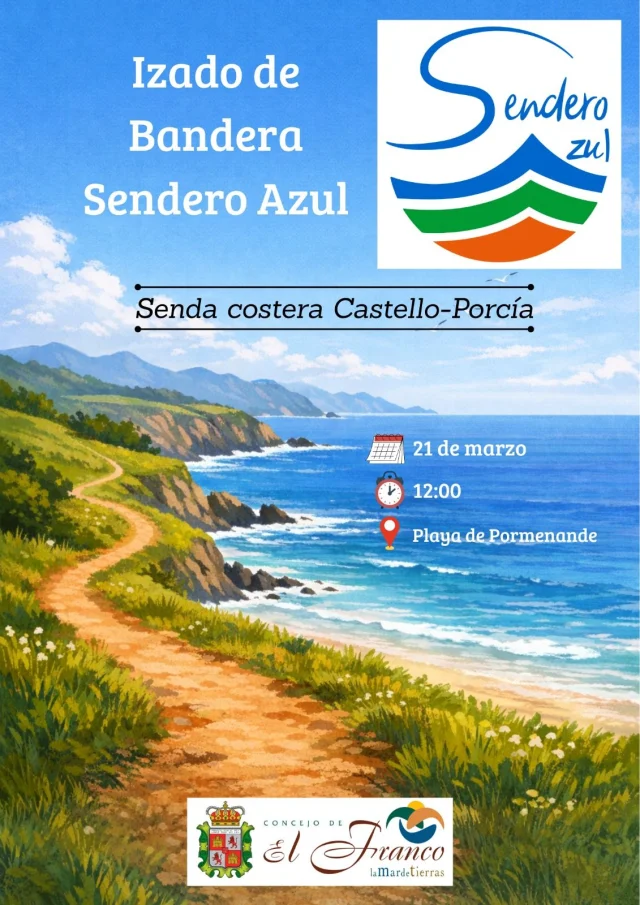 Izado de la Bandera Sendero Azul en la playa de Pormenande