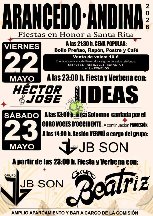 Fiestas de Santa Rita en Arancedo y Andía 2026