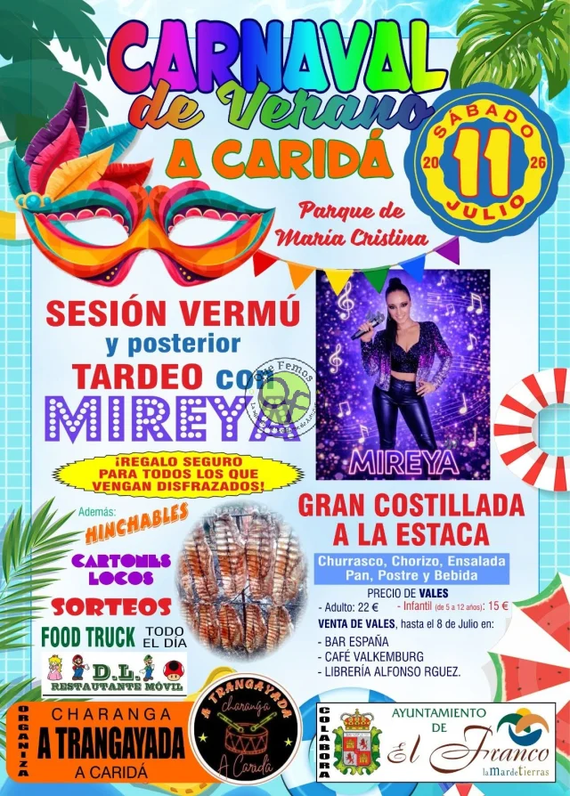 El Carnaval de Verano 2026 en A Caridá se celebrará el sábado 11 de julio