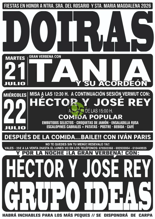 Fiestas de Nuestra Señora del Rosario y la Magdalena 2026 en Doiras