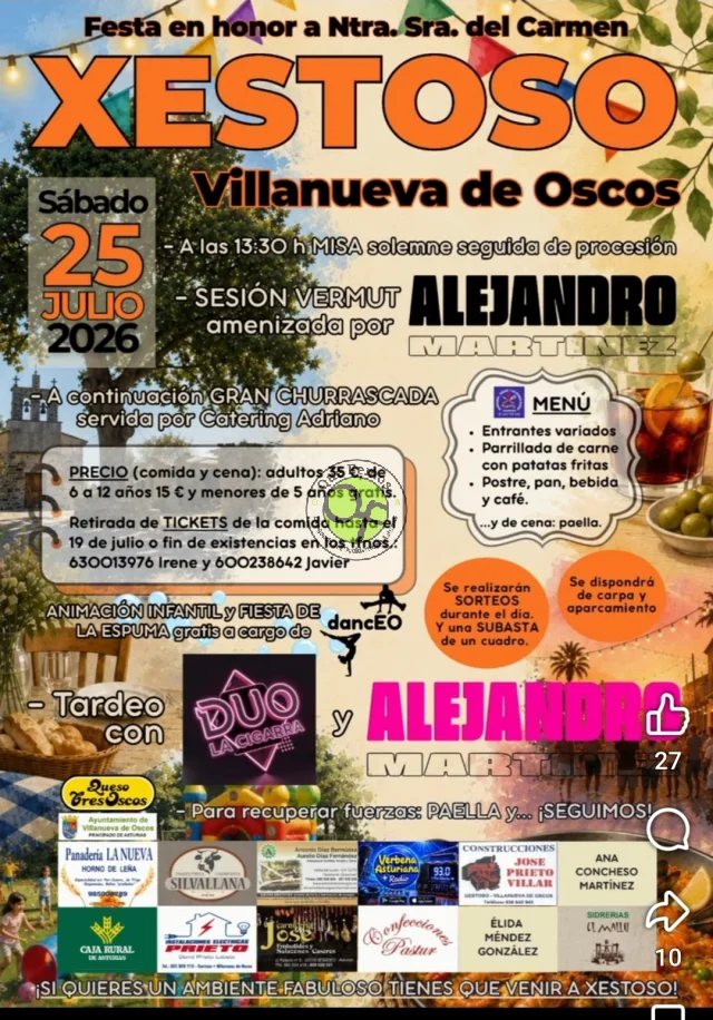 Festa en honor a Nuestra Señora del Carmen 2026 en Xestoso