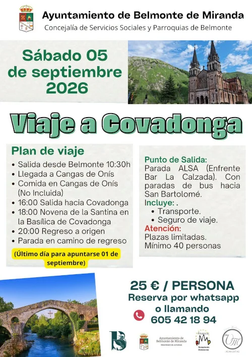 Belmonte de Miranda organiza un viaje a Covadonga