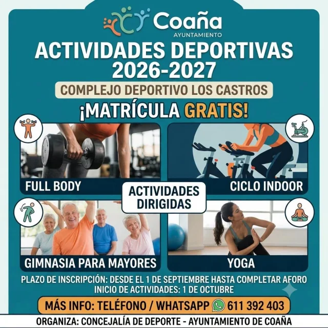 Estas son las actividades deportivas programadas para 2026-2027 en el Complejo Los Castros de Coaña
