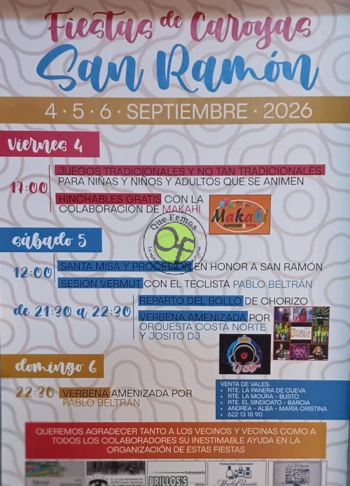 Fiestas de San Ramón 2026 en Caroyas