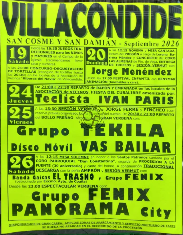 Fiestas de San Cosme y San Damián 2026 en Villacondide