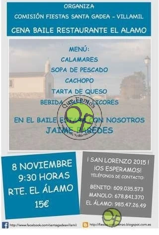 Cena-Baile de Santa Gadea-Villamil en El Álamo: 8 de noviembre